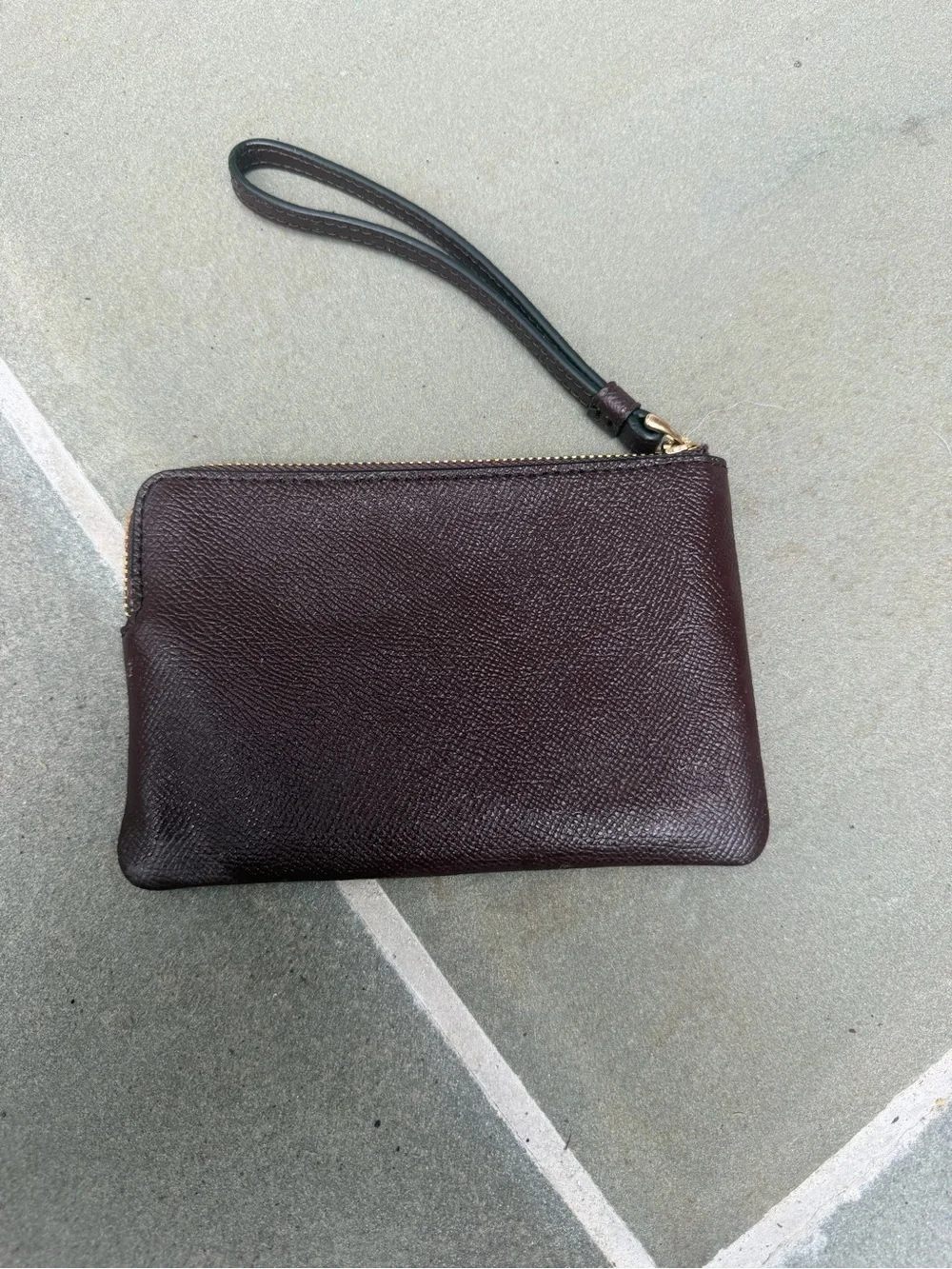 Coach Brown Pebbled Leather Wristlet 6” x 4.25” Gold Hardware
